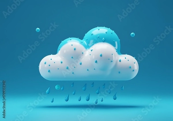 Fototapeta Stylized Rainy Cloud 3D Render with Blue Background Depicting Weather Forecast and Atmospheric Conditions Ideal for Illustrations and Design