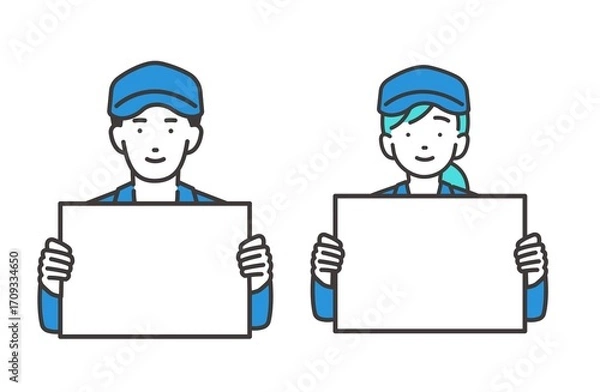 Obraz フリップを持つ男女の作業員のベクターイラスト素材
