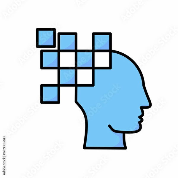 Fototapeta The silhouette of a man with a puzzle on his head signifies his complex thoughts and is suitable for mental health and mind themes as well as other health themes. 
