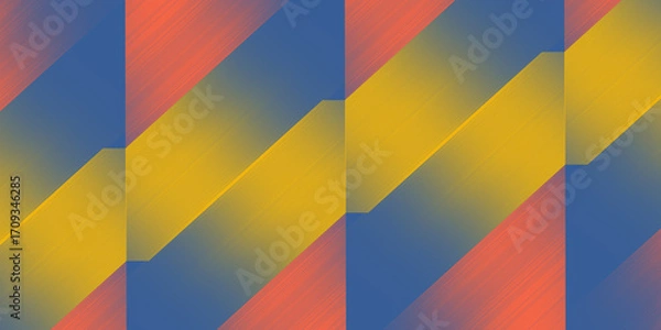 Fototapeta Modern abstract gradient pattern with yellow, orange, and blue alternating diagonal textures in geometric design