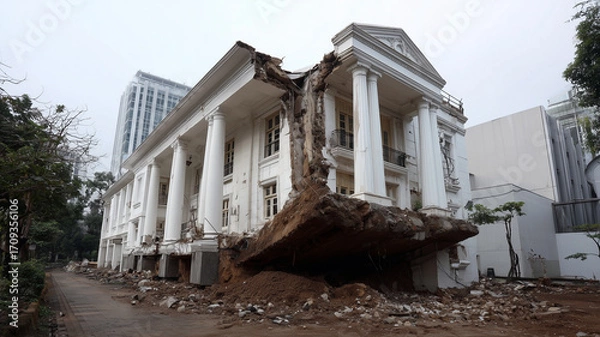 Obraz Damaged neoclassical building with fallen tree