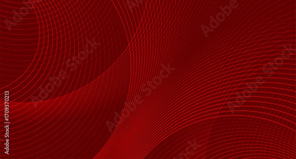 Fototapeta Bright red minimal round lines abstract futuristic tech background. Vector digital art design