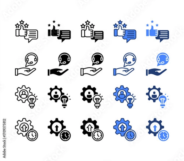 Obraz Satisfaction, Assistance, Knowledge, Efficiency, multiple style icon set.