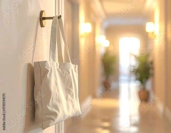 Fototapeta Canvas Tote Bag Hanging in Bright Hotel Hallway