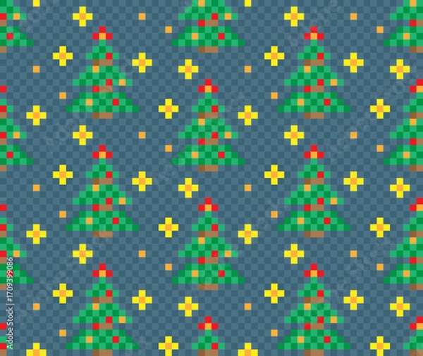 Obraz Seamless pixel background with new year tree.
