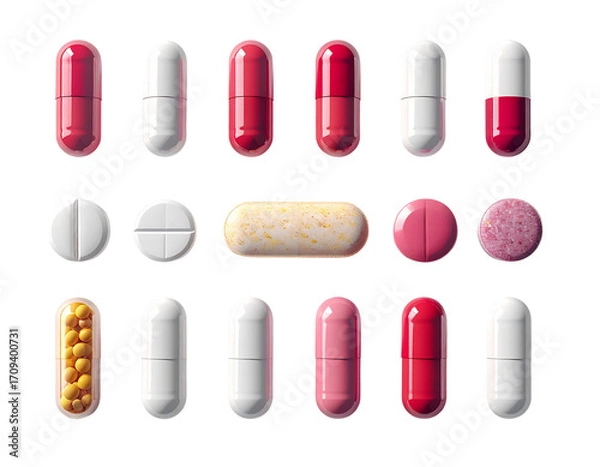 Fototapeta Top-View Prescription Drugs PNG Isolated on White Background