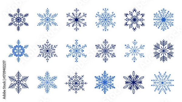 Fototapeta Snowflake set. A beautiful set of snowflakes in different colors for design. Amazing snowflakes on a white background. Vector illustration.