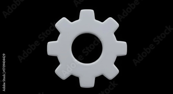 Fototapeta Simple white gear cog on a black background