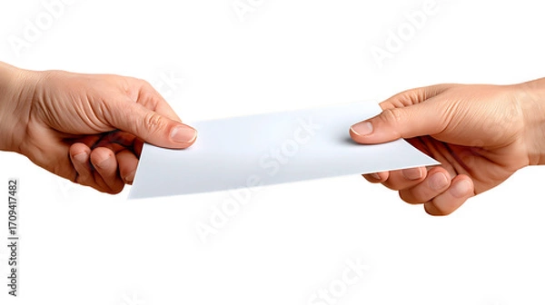 Fototapeta Two hands exchanging a white envelope