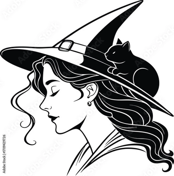 Fototapeta Enchanting Witch Silhouette Vector Collection with Magical Details