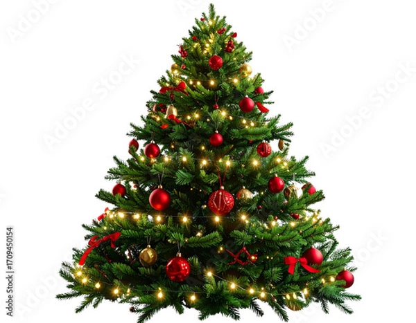 Fototapeta Classic Christmas Tree with Red and Gold Ornaments
