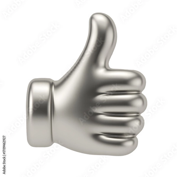 Fototapeta thumb up sign 3D metallic PNG on a transparent background