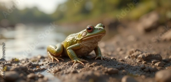 Fototapeta Muddy Riverbank with a Tomato Frog   High Detail, Shallow Depth of Field