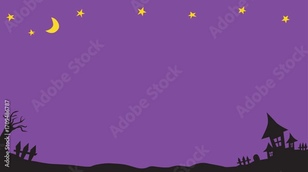 Obraz Halloween background with stars and moon. Purple color. Vector Illustration