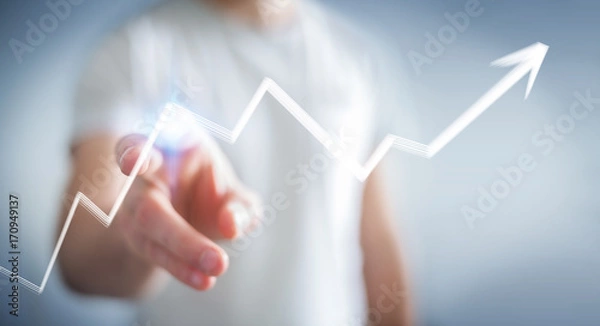 Fototapeta Businessman touching hand-drawn arrow going up