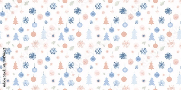 Fototapeta Seamless pattern of minimal Xmas background