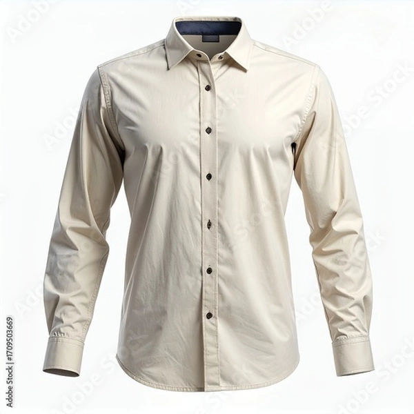 Fototapeta Elegant long-sleeve shirt in a neutral tone presented on a seamless white backdrop