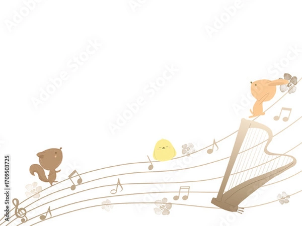 Obraz ハープと動物たちのイラスト