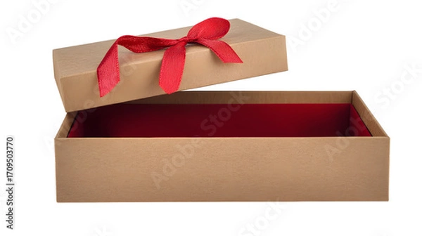 Fototapeta Box, paper box, gift box with a red bow, transparent picture, cutout, png picture