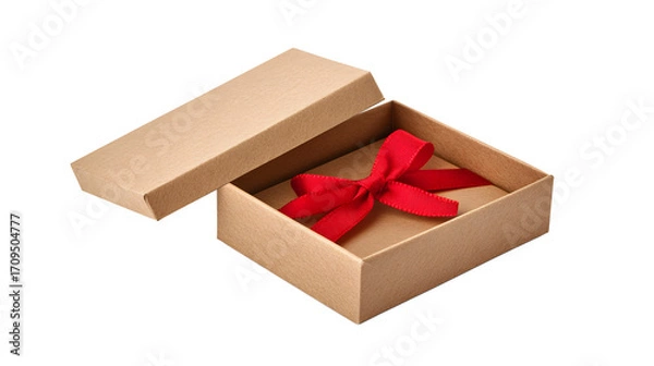 Fototapeta Box, paper box, gift box with a red bow, transparent picture, cutout, png picture