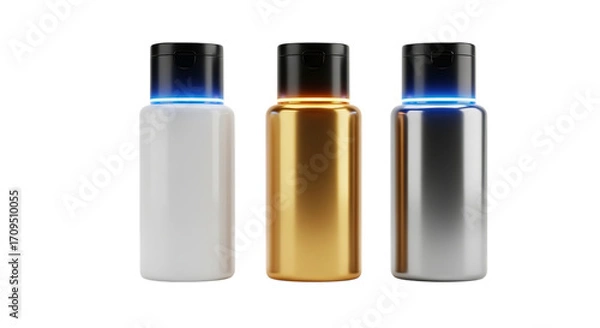 Fototapeta Three illuminated bottles isolated on transparent background