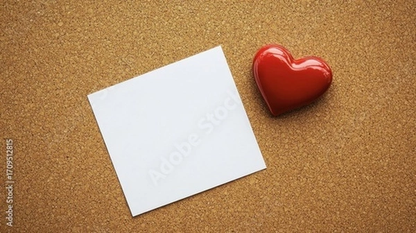 Fototapeta Blank Note  Red Heart on Corkboard.