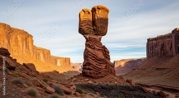 Fototapeta Majestic Balanced Rock Formation in Monument Valley Under a Clear Sky