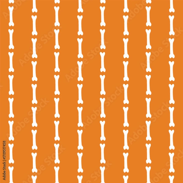 Fototapeta Hand drawn bones arranged as vertical stripe pattern creating a Halloween spooky scene in colors of off white and orange. Holiday seamless vector pattern. Great for home decor, fabric, wallpaper, gift