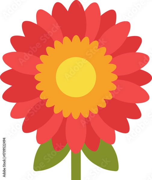Obraz Simple Flat Style Red Blossom with Yellow Center Graphic Icon