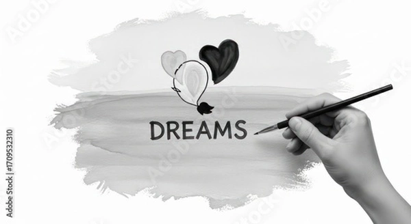 Fototapeta Artistic Depiction of Dreams: Hand Painting Hearts and the Word Dreams