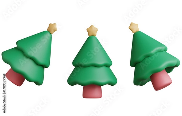 Fototapeta 3d render of a minimal christmas tree set