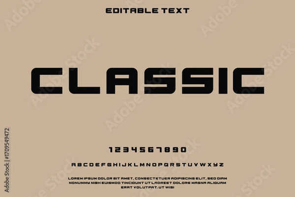 Fototapeta Bold classic font with editable text and alphabet sample