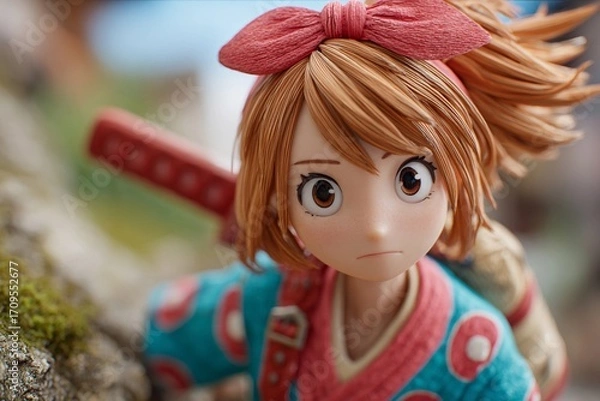 Fototapeta Courageous Heroine Embarks on an Adventure Through a Magical Forest Generative AI