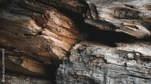 Fototapeta Decayed and broken wood.