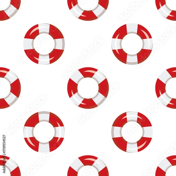 Fototapeta Swimming ring lifebuoy seamless pattern. Colored striped rings repeat on white background. Modern texture design for fabric and paper. Wallpaper template.