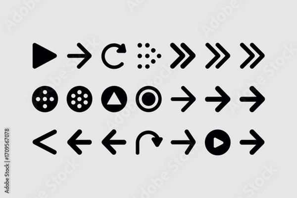 Fototapeta Collection of Black Arrow Icons and Navigation Symbols for Web Design.