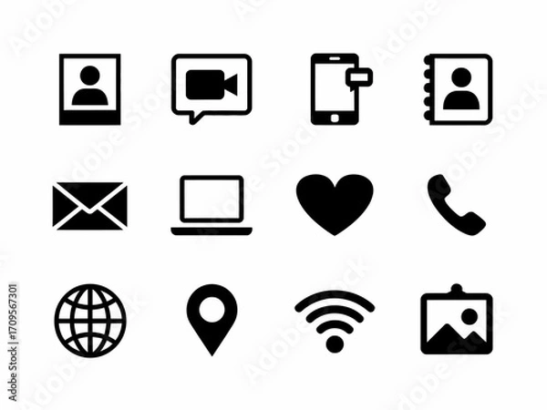 Fototapeta Collection of Black Contact Icons for Website and App Design.