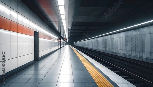 Obraz Empty subway platform with dramatic lighting and long perspective