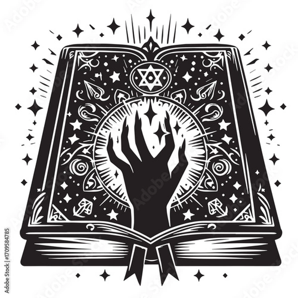 Obraz Black Magic Spell Book Silhouette Vector Illustration design, Solid White Background