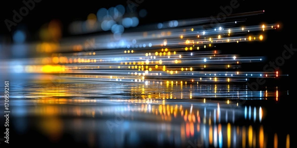 Fototapeta Abstract Fiber Optic Lines Data Transmission and Network Connection Technology Visualization