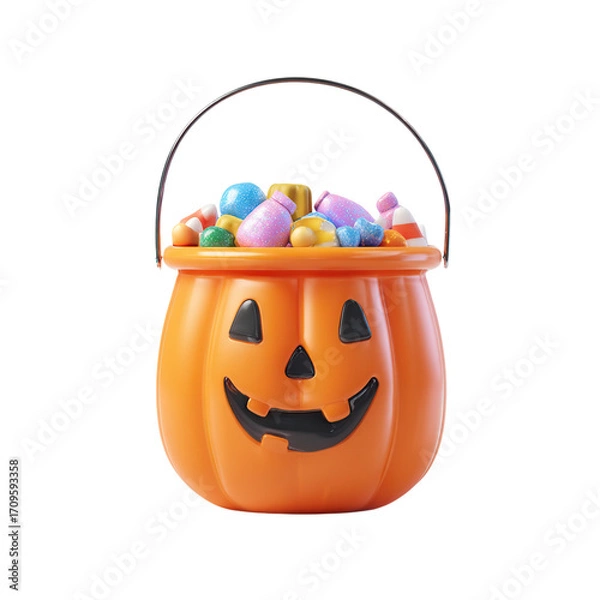 Fototapeta Halloween Pumpkin Candy Bucket with 3D Render. (1)