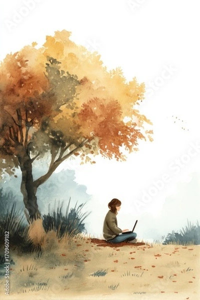 Fototapeta Autumn Reflection A Tranquil and Quiet Moment to Spend with Nature and Technology