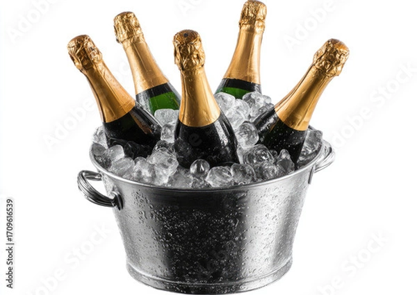 Obraz Champagne bottles in a metal ice bucket