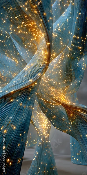 Fototapeta Abstract concept of flowing blue and gold light streams representing futuristic data transfer and network technology