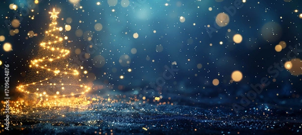 Obraz Karte für Weihnachten, weihnachtlicher Hintergrund mit Schneeflocken, winterlicher Hintergrund in Weiß und Blau mit Schnee, Platz für Copytext	