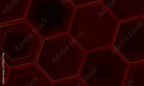 Fototapeta Abstract red background with 3d hexagon honeycomb pattern design vector illustration