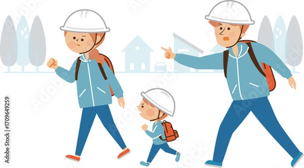 Obraz 災害　避難する家族のイラスト素材