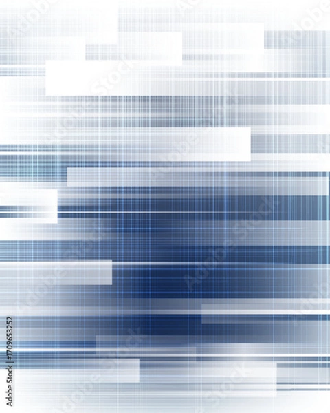 Fototapeta abstract digital background with blue and white horizontal lines rectangular shapes futuristic technology pattern data flow cyber network motion design
