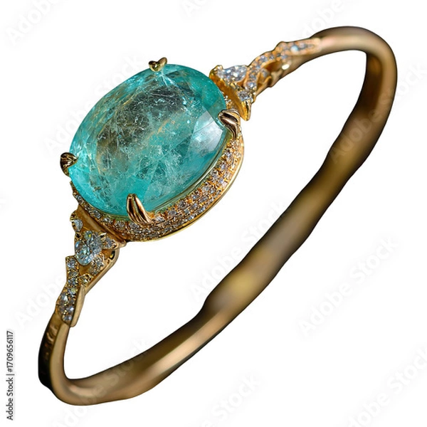 Fototapeta Turquoise gemstone ring with gold setting