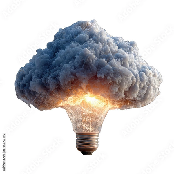 Fototapeta Lightbulb erupting in a cloud of smoke
